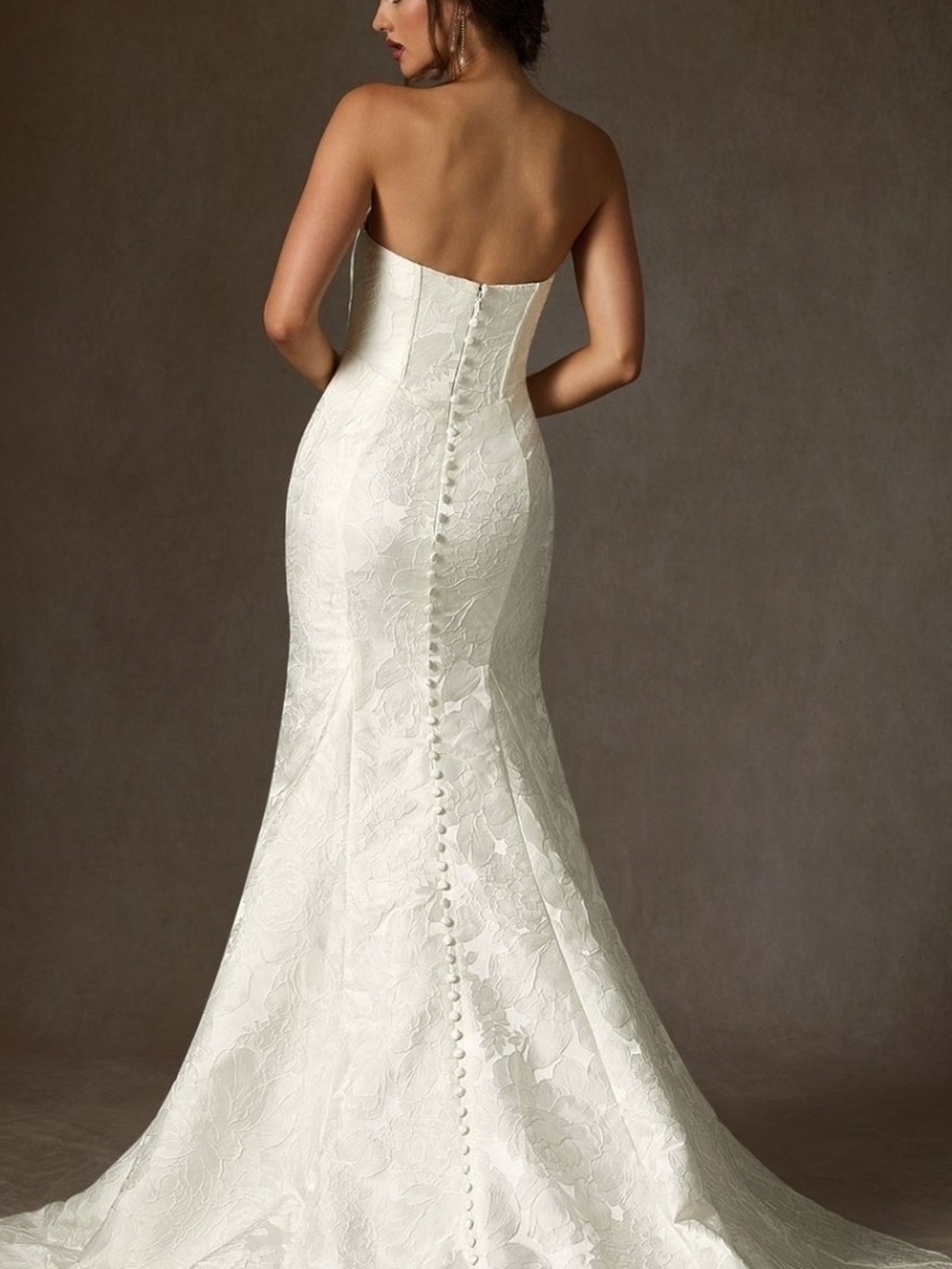 Azazie Kristella Ivory Strapless Floral Jacquard Mermaid Gown Size 16 Nwt - Picture 2 of 7